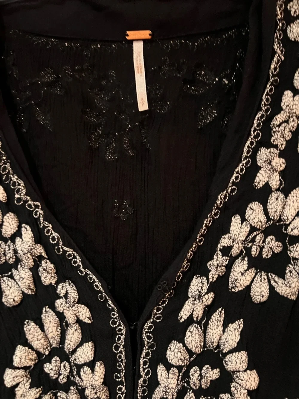 Free People Embroidered Fable V-Neck‎ Empire Waist Midi Dress Black Size Small
